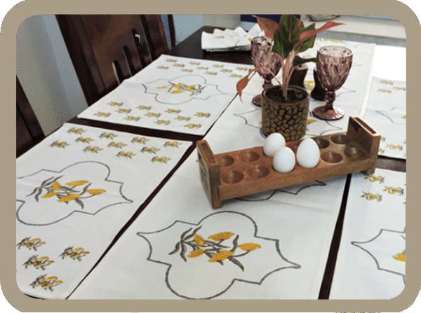 Dining Table  Linen Set – Sun Flower Yellow MG 100% Cotton Canvas and Cotton Cloth Reusable - Set of 13 pcs.