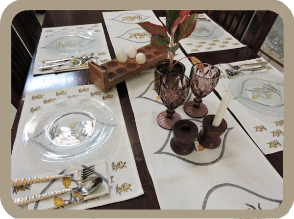 Dining Table  Linen Set – Sun Flower Yellow OG 100% Cotton Canvas and Cotton Cloth Reusable - Set of 13 pcs.