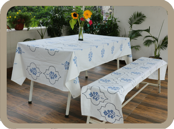 Hand Block Printed Table Cover – Jaipur Collection – Buta Blue