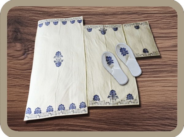 Special Block print Blue Pottery Bath/Hand/Face Waffle Towel set