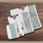 Special Block print Red Poppy Bath/Hand/Face Waffle Towel set