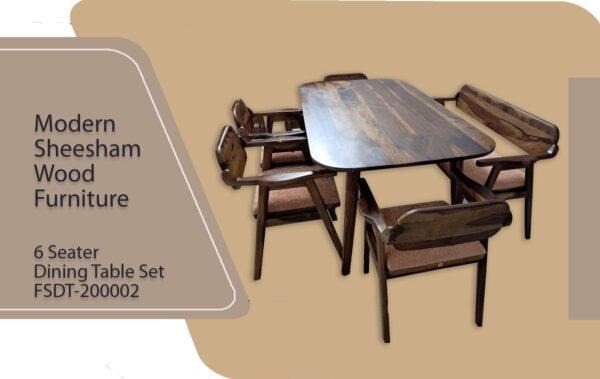 Dining Table / Sheesham Wood Natural Lacquer Brown for six persons