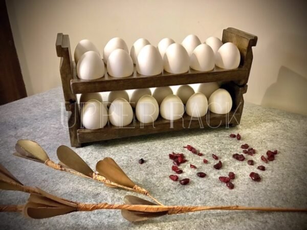 Wooden Egg Holder Countertop, 2-Tier Egg Storage Trays Stackable for 24 Fresh Eggs, Deviled Egg Organizer Rustic Kitchen Decoration, Egg Container Rack Wooden Stackable Tray (12”X5”)  - 2 Nos.