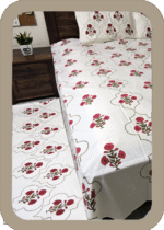 Premium Hand block Printed Red Poppy Floral Bed room Set of 6 Pieces - Image 3