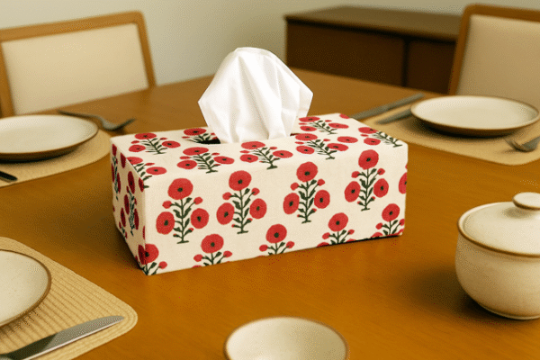 Hand Block Printed Tissue Box Holder(9 x 5 inch)/Rectangular Napkin Holder/Facial Tissue Holder for Home Office Car Bathroom & Kitchen with Floral Fanatsy Design