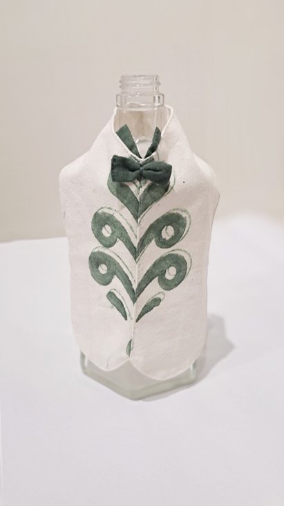 Wine Bottle Cover , fabric cover Buta green