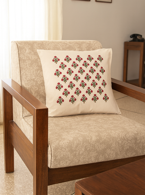 Premium Hand block Printed Poppy Red – Set of  2 Cushion Covers