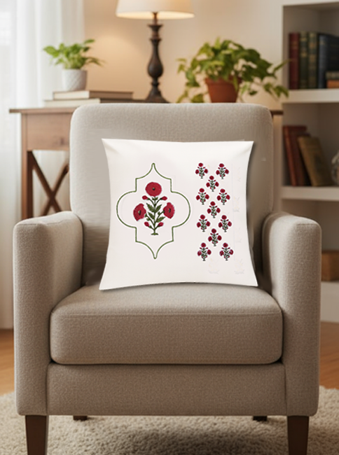Premium Hand block Printed Floral Red – Set of  2 Cushion Covers