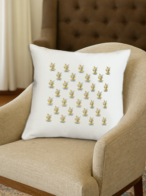 Premium Hand block Printed Yellow Floral – Set of  2 Cushion Covers