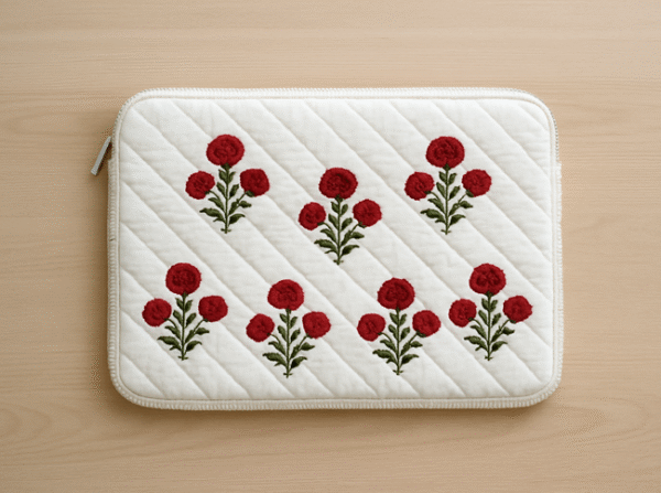 Quilted Laptop Sleeve | 16x10 Inch Multicolor Hand Block Print | Stylish Padded Laptop Case | Soft Cotton Fabric | Lightweight Zip Closure | Travel Friendly  - 100% Cotton  Cloth