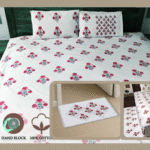 Premium Hand block Printed Red Poppy Floral Bed room Set of 5 Pieces