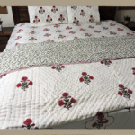 Hand block Printed Jaipuri Poppy Floral Mulmul Cotton Quilt / Razai for Double Bed