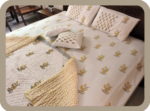 Hand block Printed Jaipuri Floral Mulmul Cotton Quilt / Razai for Double Bed