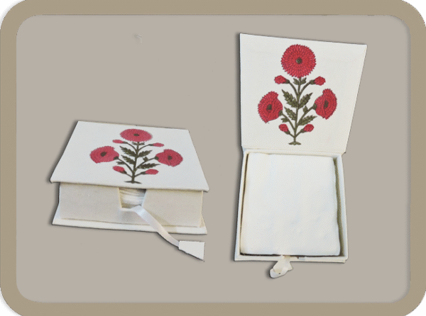 Hand Crafted Dining Table Tissue Box – Poppy Red 100% Cotton , Cotton Cloth