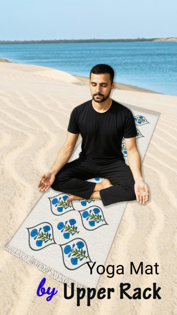 Premium Hand block Printed Yoga Mat - Poppy Blue