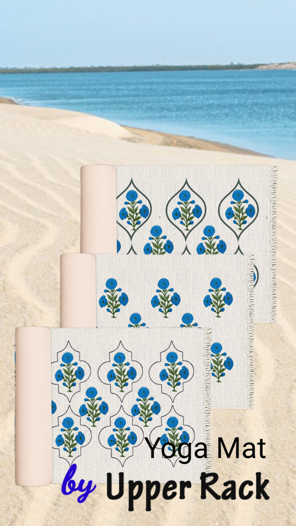 Premium Hand block Printed Yoga Mat - Poppy Blue - Image 3