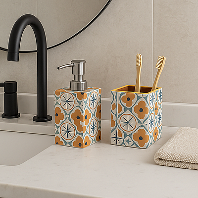 Bathroom Dispenser & Toothbrush Holder Set