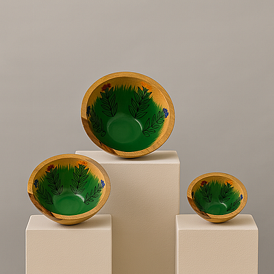 Hand-Painted Wooden Bowl – Garden Bloom