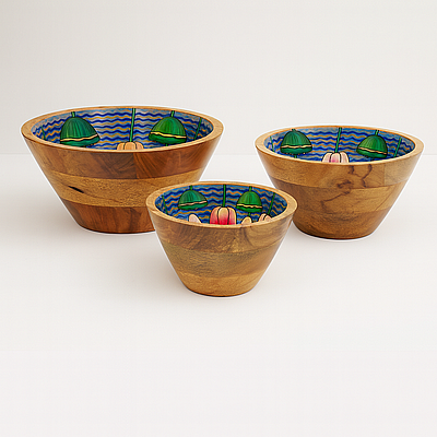Hand-Painted Wooden Bowl – Lotus Lagoon