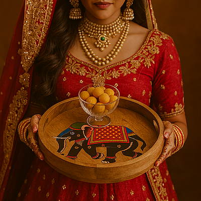 Royal Elephant Round Wooden Tray