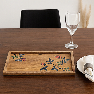 Handcrafted Floral Wooden Tray