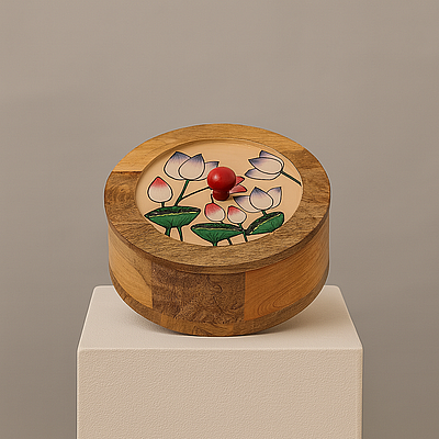 Hand-Painted Wooden Bread Box – Lotus Bloom