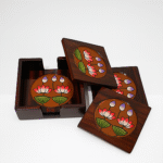 Hand-Painted Wooden Coaster Set – Lotus Charm (Set of 4)