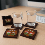 Hand-Painted Wooden Coaster Set – Lotus Charm (Set of 4) - Image 3