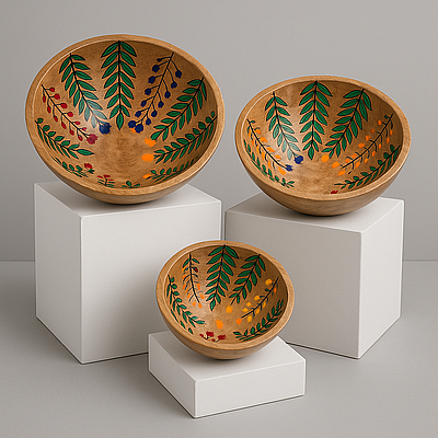 Handcrafted Wooden Bowl – Leaf Trail Design