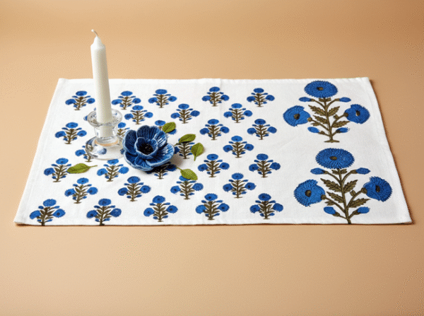 100% Cotton Canvas Table Placemat  – Poppy Blue AO