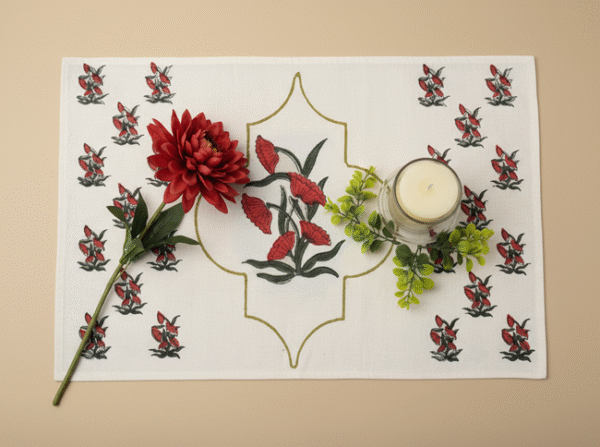 100% Cotton Canvas Table Placemat  – Red Floral OG
